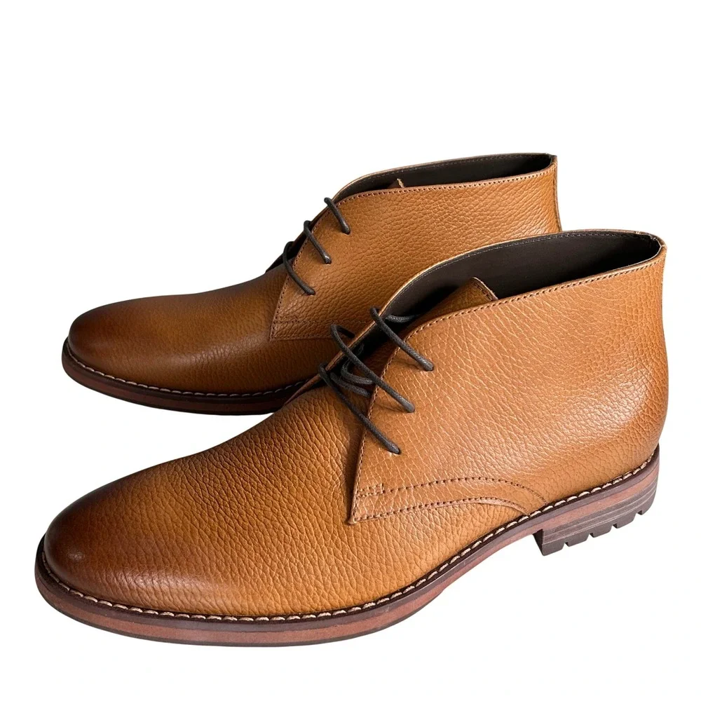 Joseph Abboud Chukka Boots Mens Size 9 Tan Pebbled Leather Lug Sole Brown NEW